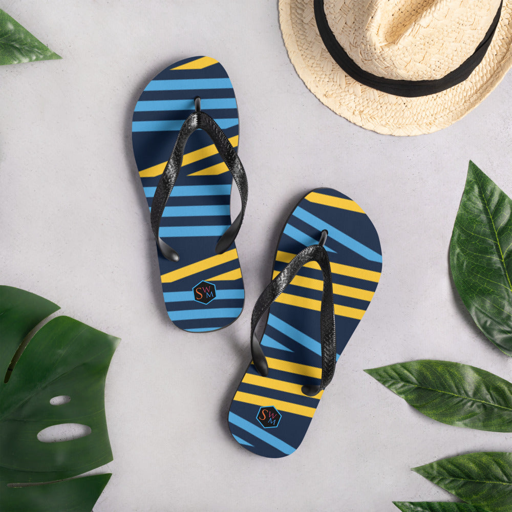 Flip Flops - Blue and Yellow Stripes