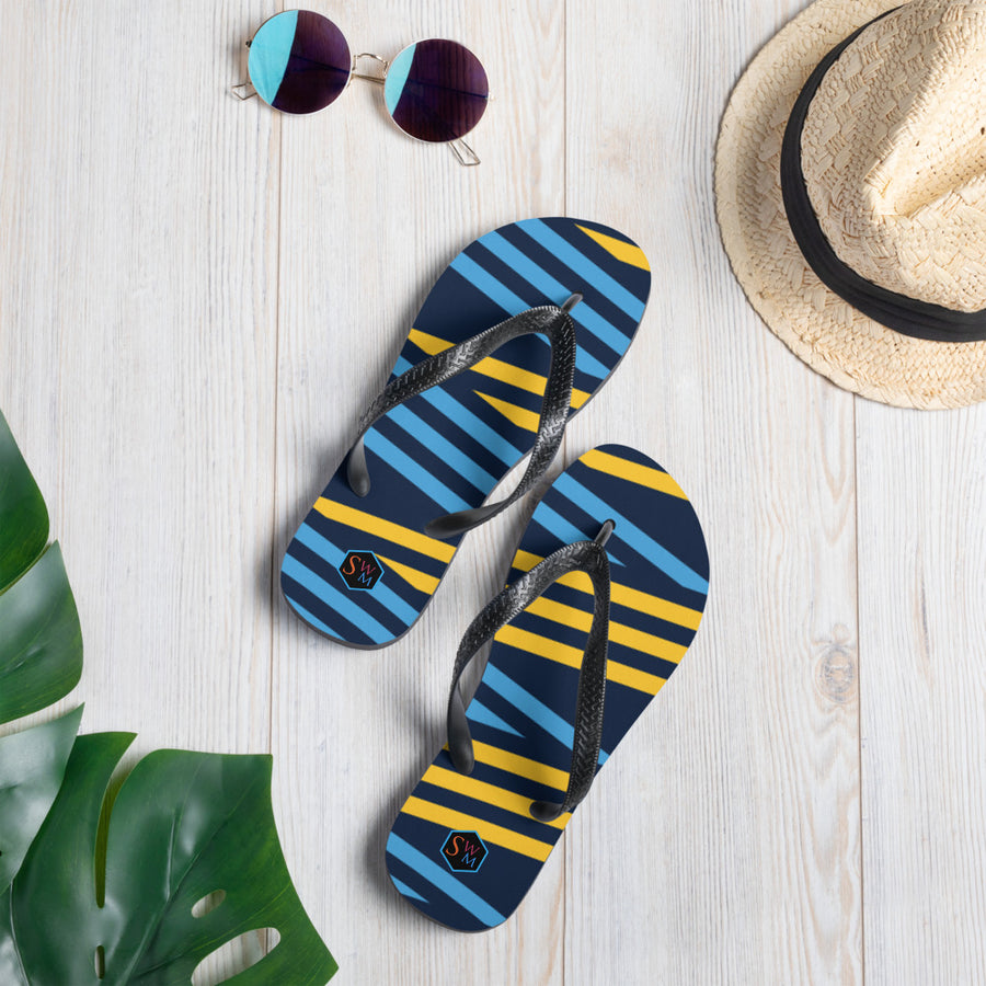 Flip Flops - Blue and Yellow Stripes